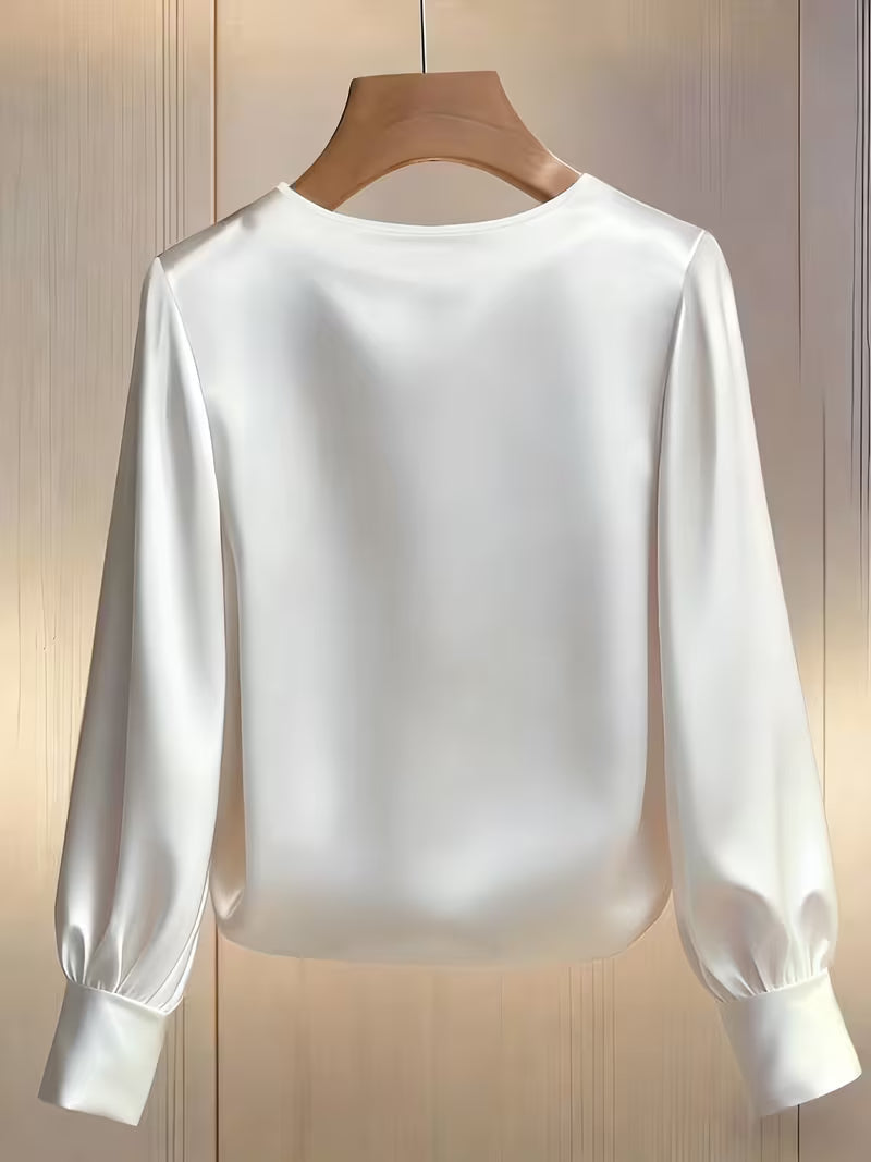 Womens Embellished Satin Bishop Sleeve Blouse With Pearl And Crystal Trim Exclusive