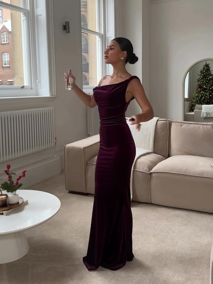 One Shoulder Ruched Maxi Dress With Fitted Silhouette Limited Edition Couture