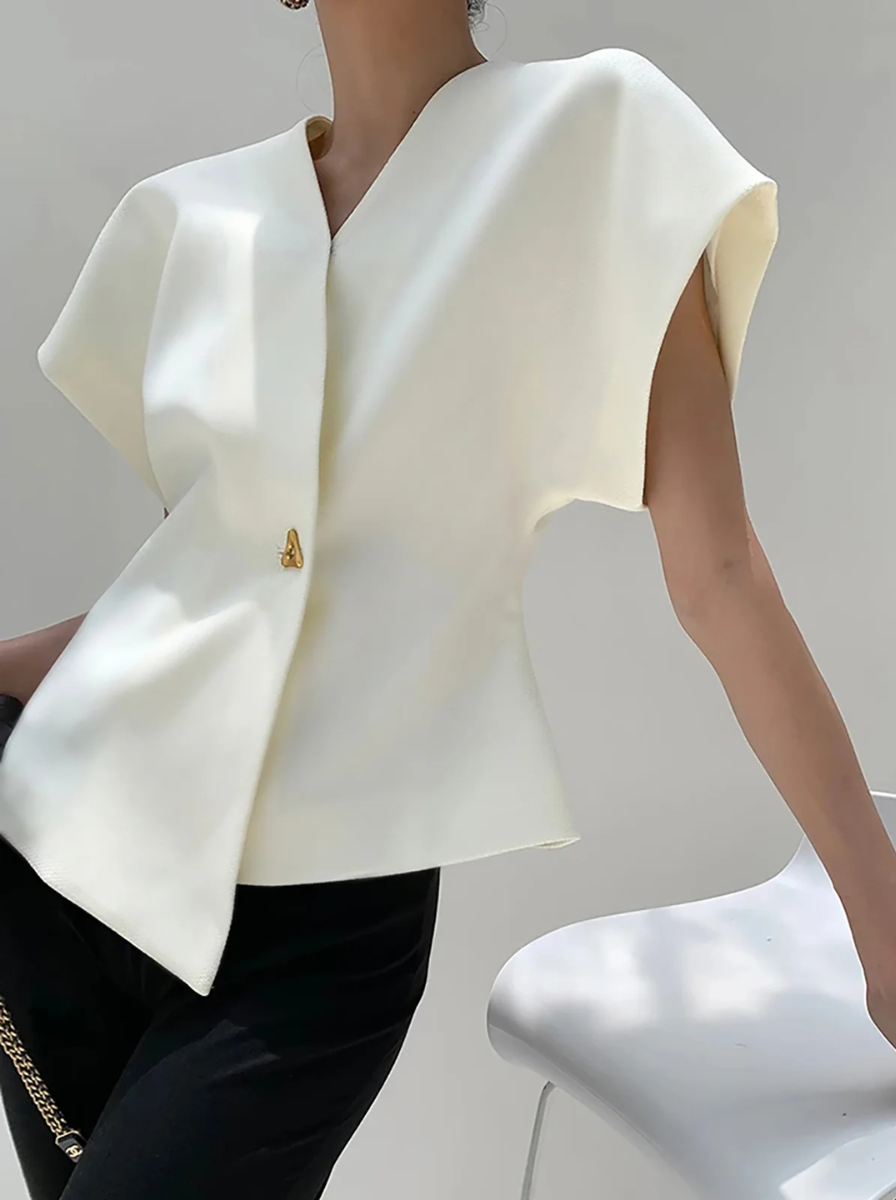 V Neck Button Down Blouse From Architectural Collection Limited Edition