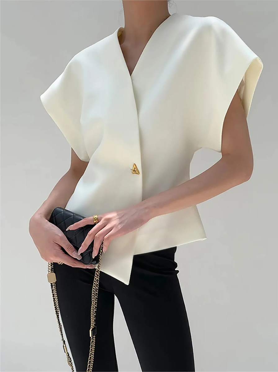 V Neck Button Down Blouse From Architectural Collection Limited Edition