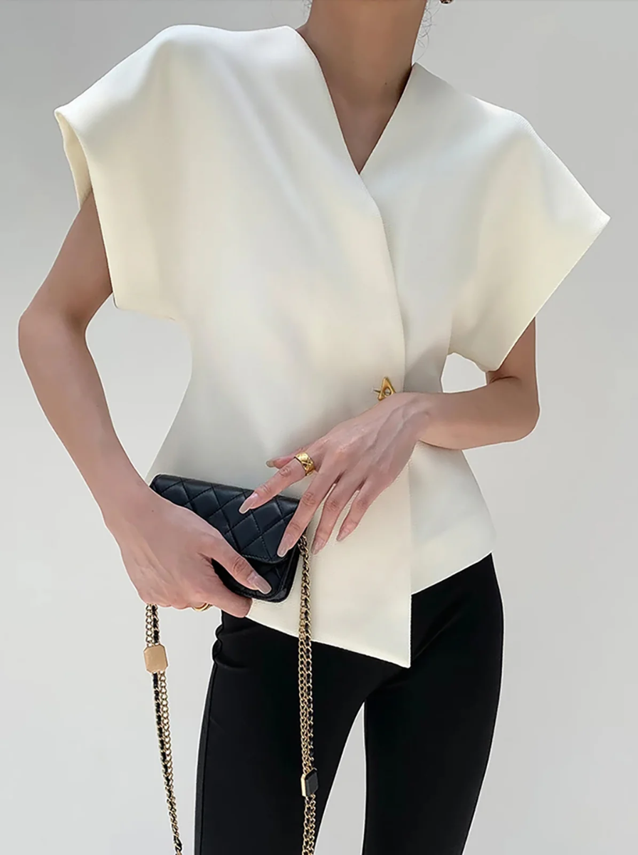 V Neck Button Down Blouse From Architectural Collection Limited Edition