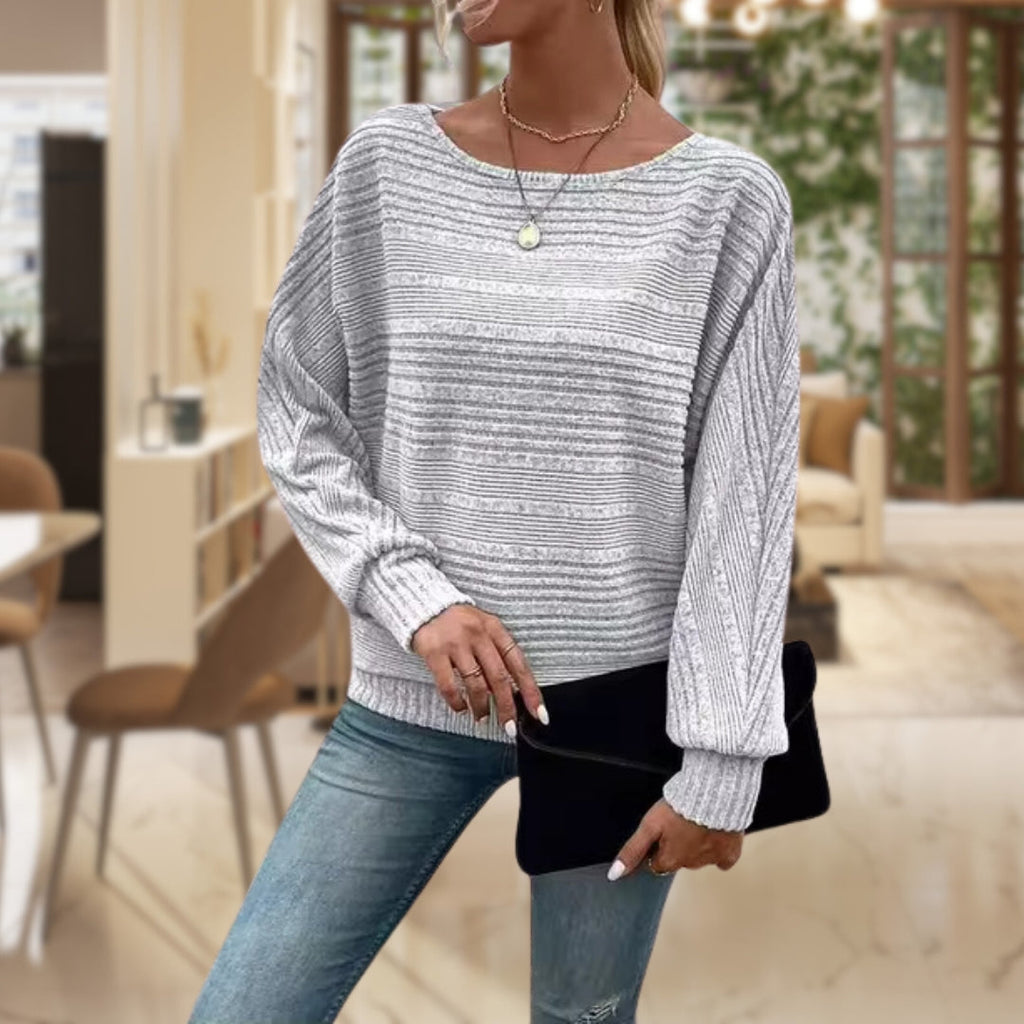 Signature Knit Striped Balloon Sleeve Top Premium Collection Limited Edition