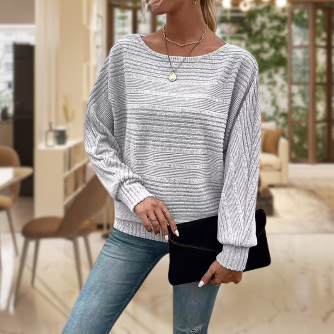 Signature Knit Striped Balloon Sleeve Top Premium Collection Limited Edition