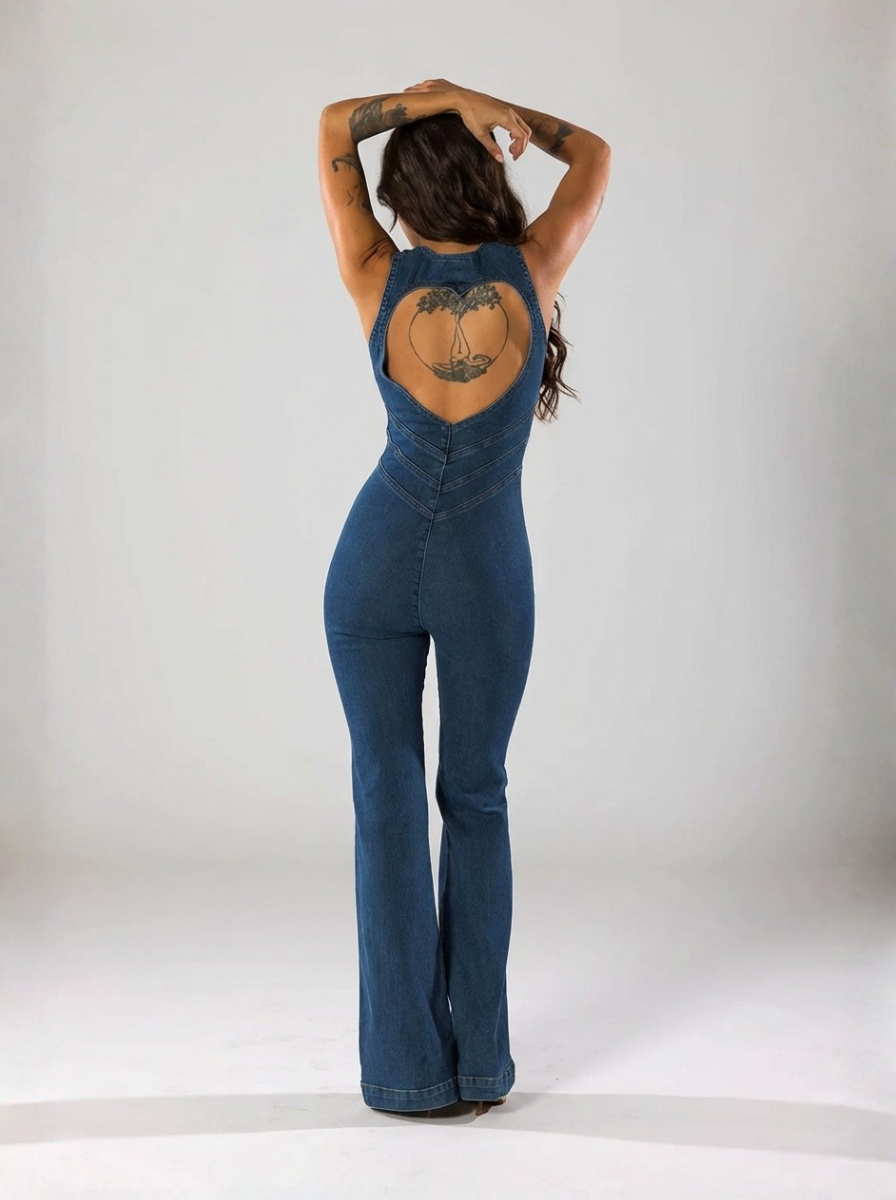 Premium Denim Jumpsuit Heart Back Design Limited Edition