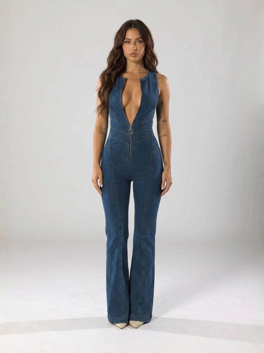 Premium Denim Jumpsuit Heart Back Design Limited Edition