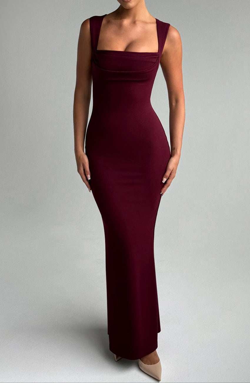 Bodycon Maxi Dress Square Neck Draped Bodice Wide Straps Exclusive Capsule Collection
