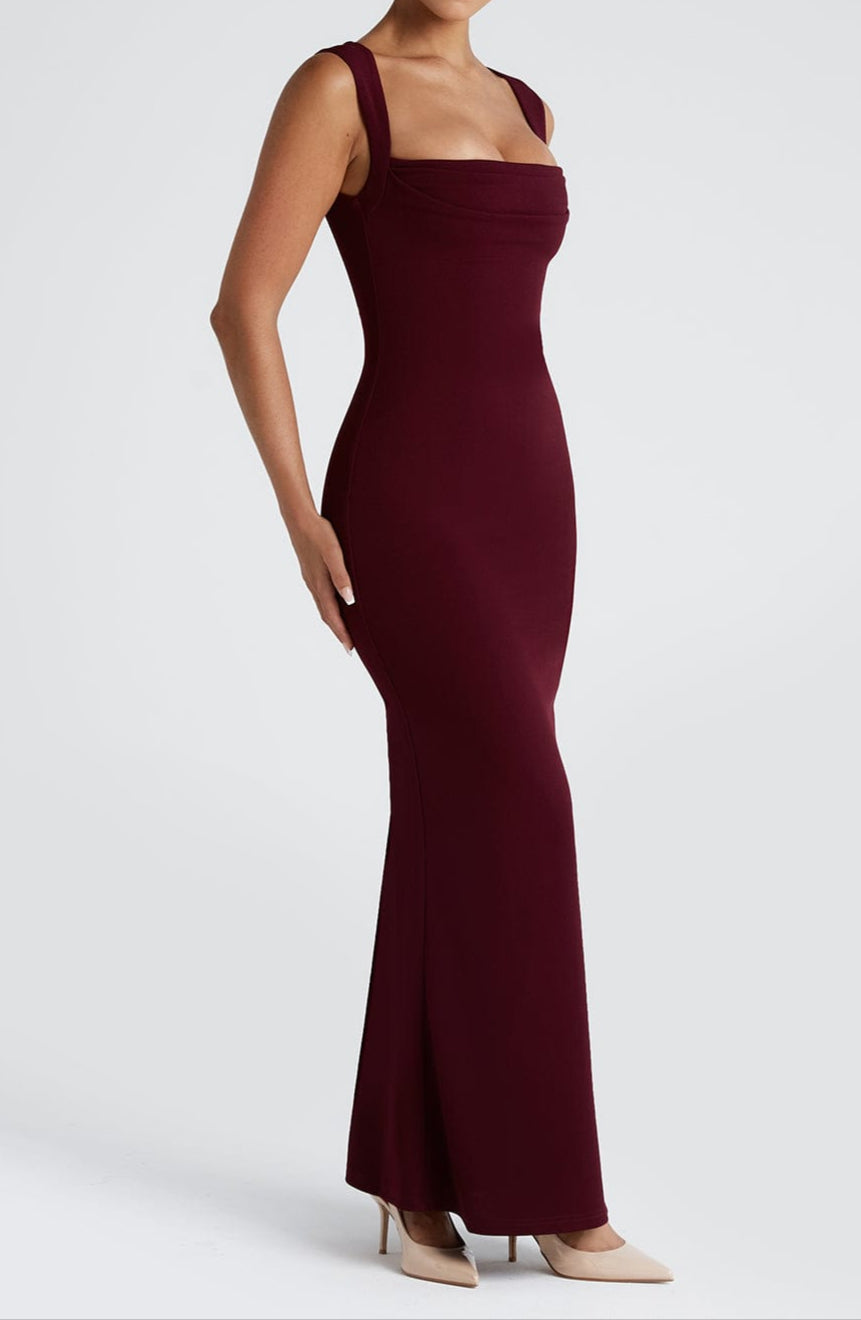 Bodycon Maxi Dress Square Neck Draped Bodice Wide Straps Exclusive Capsule Collection