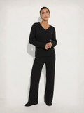 Ribbed Knit Luxe Lounge Set V Neck Top Wide Leg Pants Limited Edition Collection