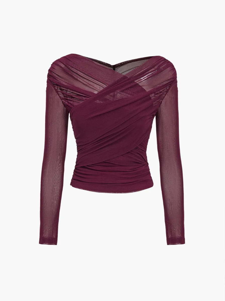 Lux Mesh Ruched Long Sleeve Top Limited Edition Couture Editorial Capsule
