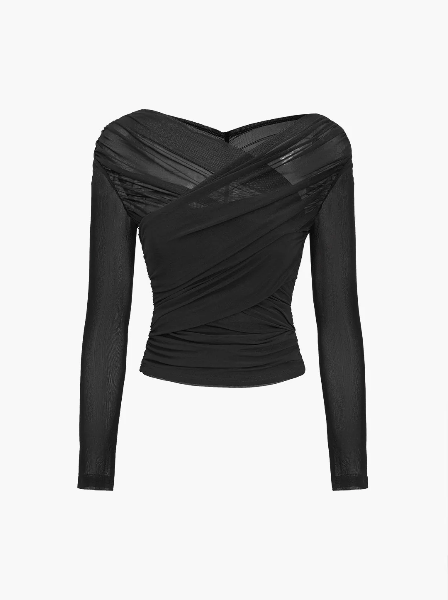 Lux Mesh Ruched Long Sleeve Top Limited Edition Couture Editorial Capsule