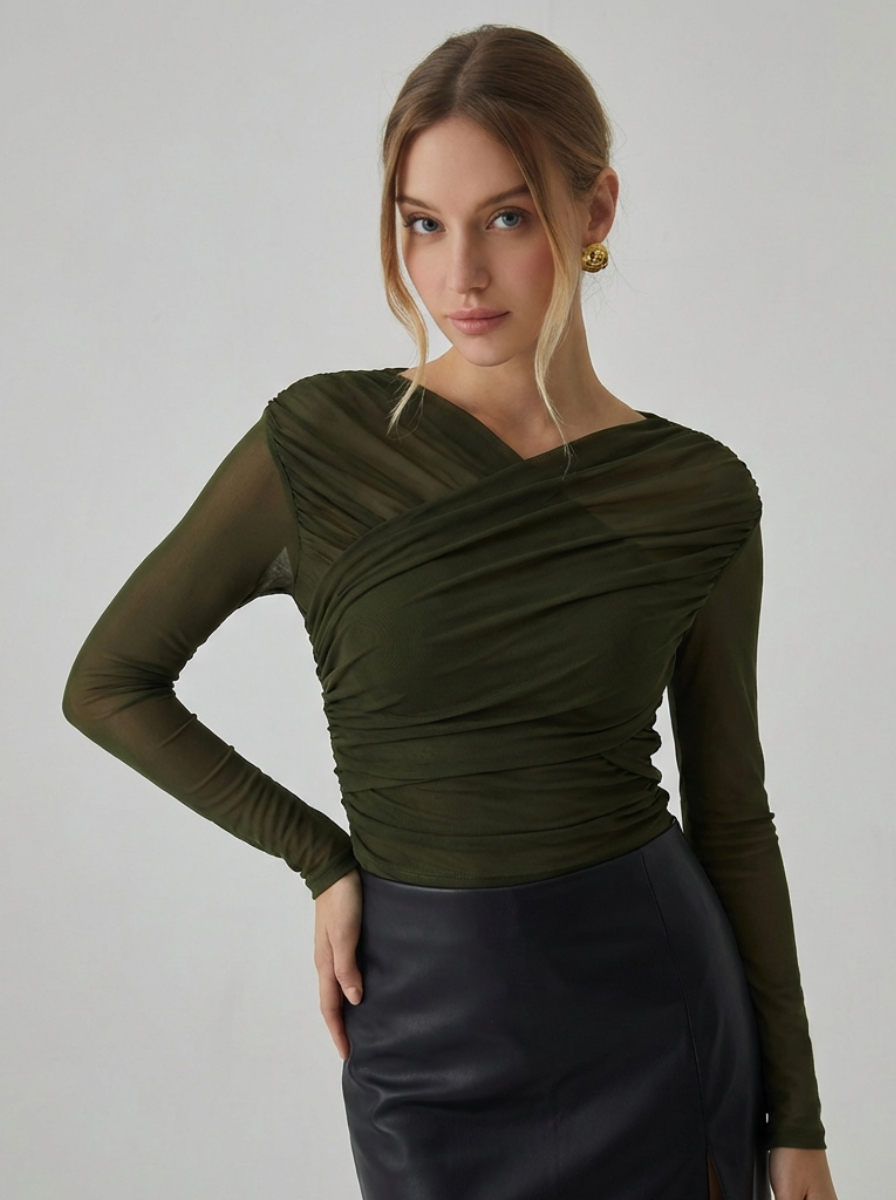 Lux Mesh Ruched Long Sleeve Top Limited Edition Couture Editorial Capsule