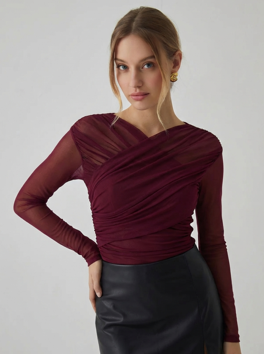 Lux Mesh Ruched Long Sleeve Top Limited Edition Couture Editorial Capsule