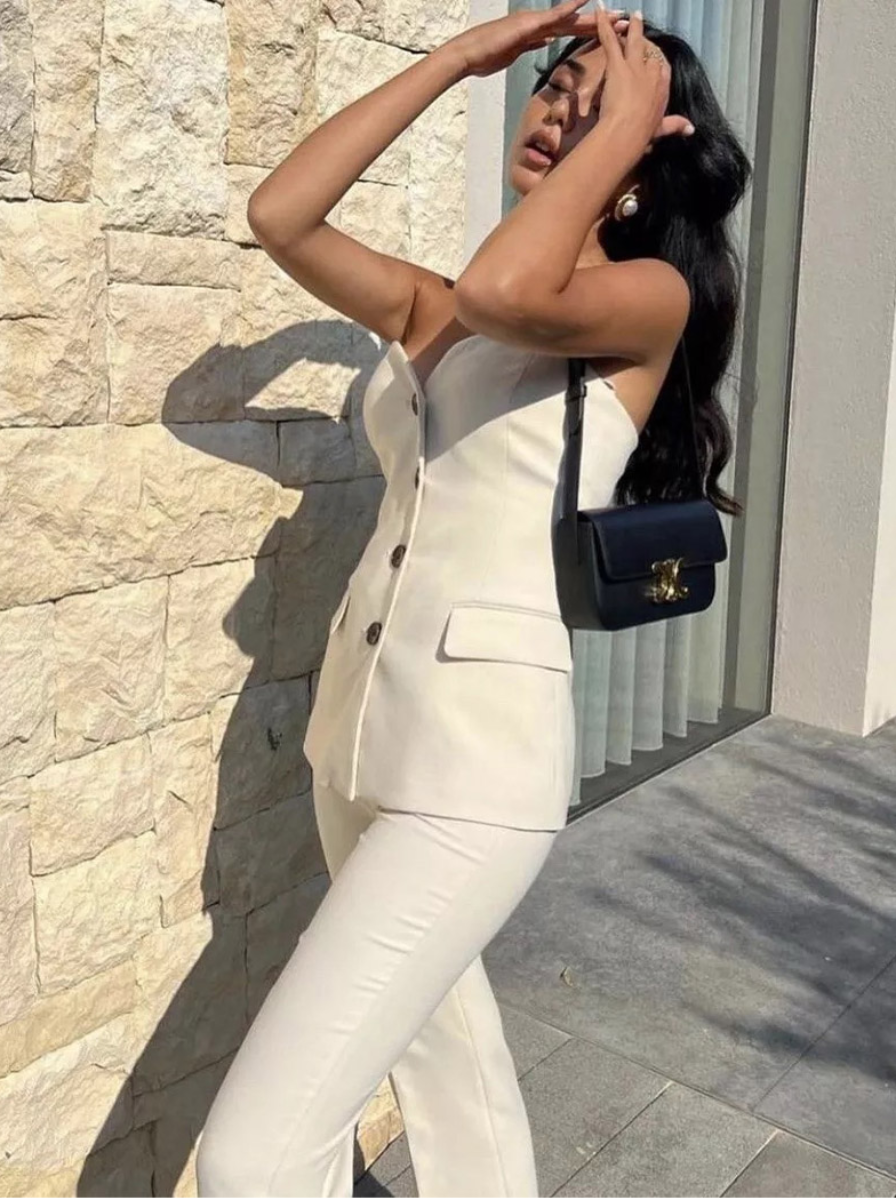 Two Piece Strapless Tube Top and Wide Leg Pants Set Couture Exclusive Edition