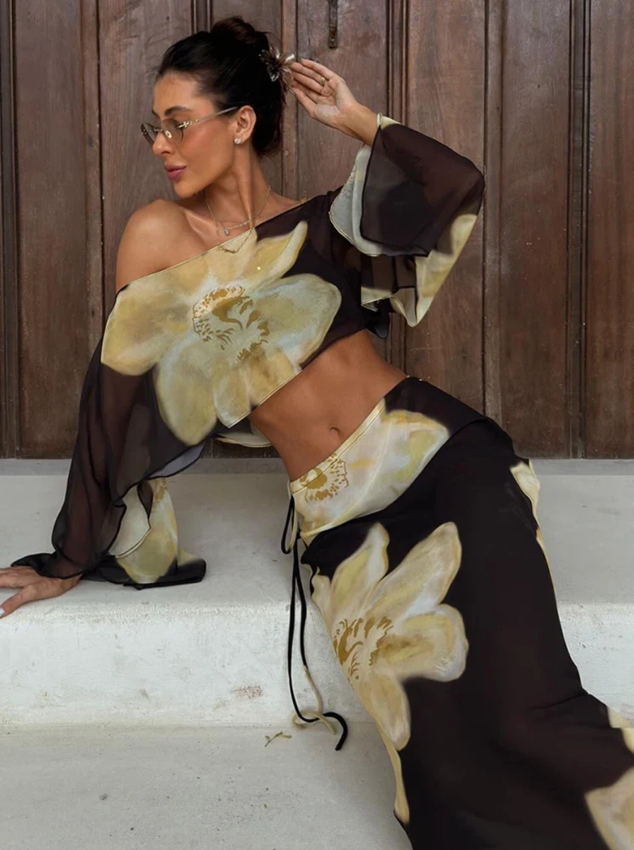 Couture Collection One Shoulder Top And Flowing Skirt Two Piece Set Exclusive