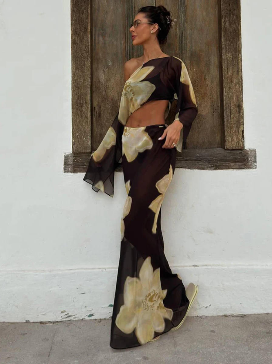 Couture Collection One Shoulder Top And Flowing Skirt Two Piece Set Exclusive