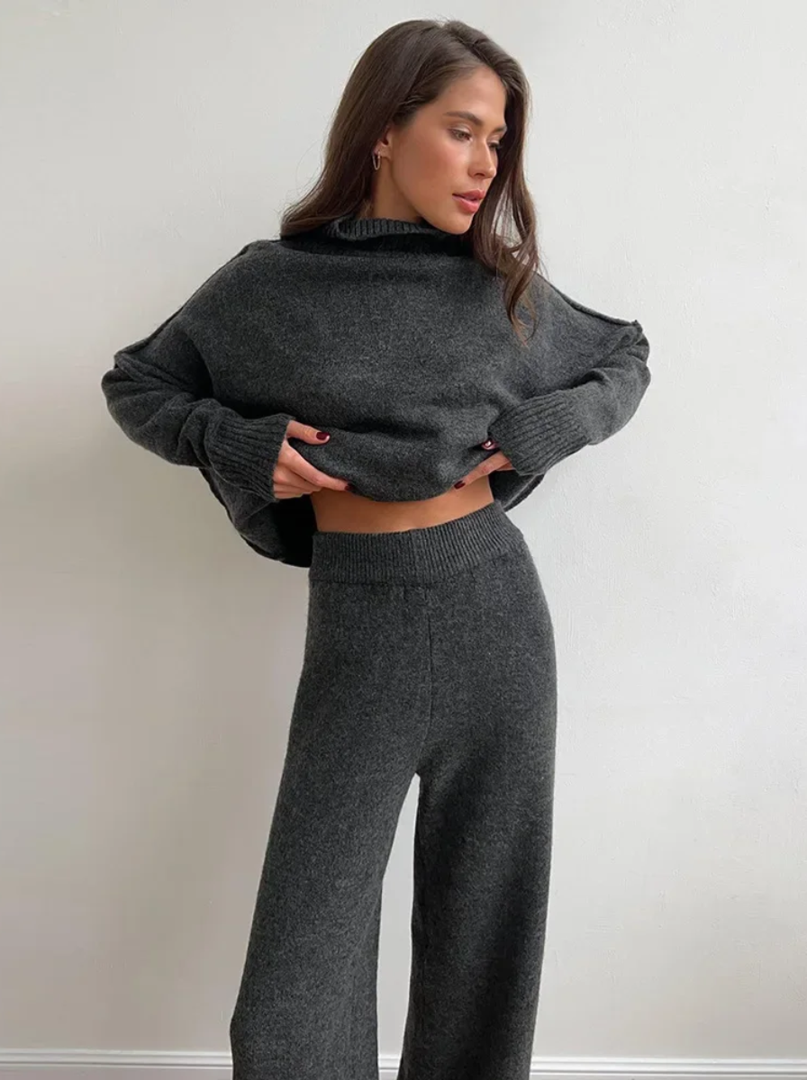Lux Knit Set Signature Turtleneck Sweater and Wide Leg Pants Exclusive