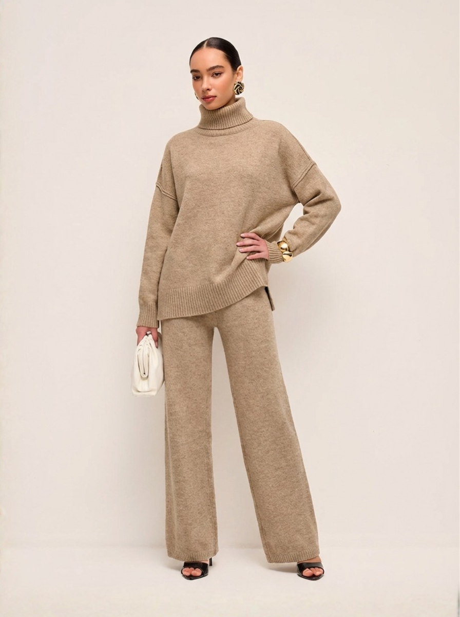 Lux Knit Set Signature Turtleneck Sweater and Wide Leg Pants Exclusive