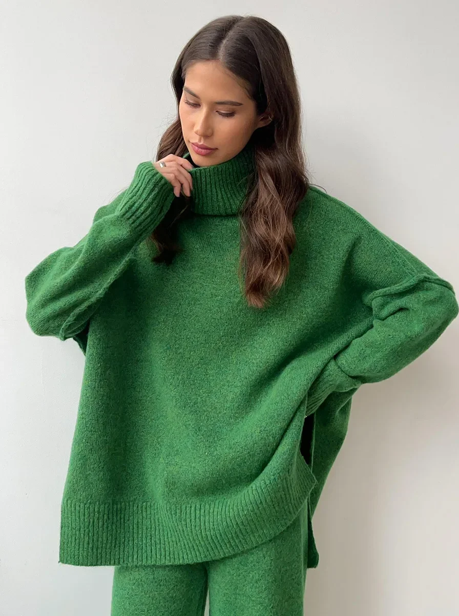 Lux Knit Set Signature Turtleneck Sweater and Wide Leg Pants Exclusive