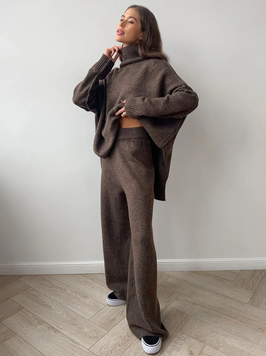 Lux Knit Set Signature Turtleneck Sweater and Wide Leg Pants Exclusive