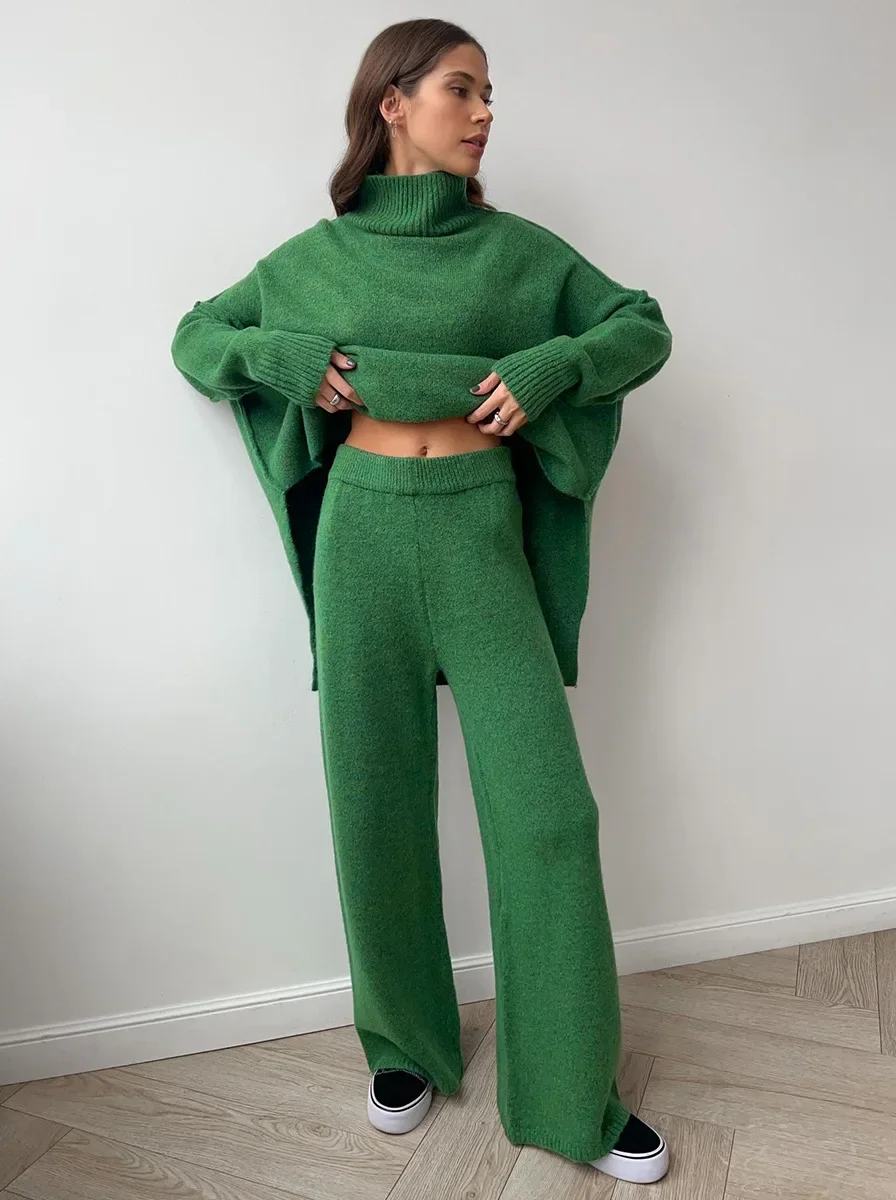 Lux Knit Set Signature Turtleneck Sweater and Wide Leg Pants Exclusive