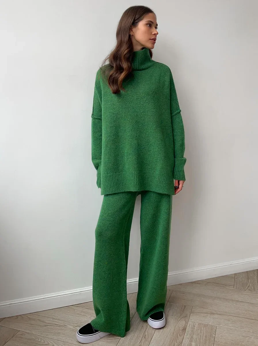 Lux Knit Set Signature Turtleneck Sweater and Wide Leg Pants Exclusive