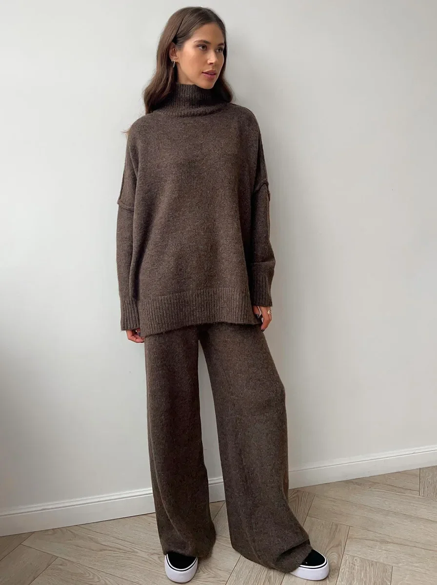 Lux Knit Set Signature Turtleneck Sweater and Wide Leg Pants Exclusive