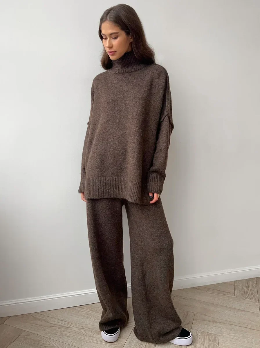Lux Knit Set Signature Turtleneck Sweater and Wide Leg Pants Exclusive