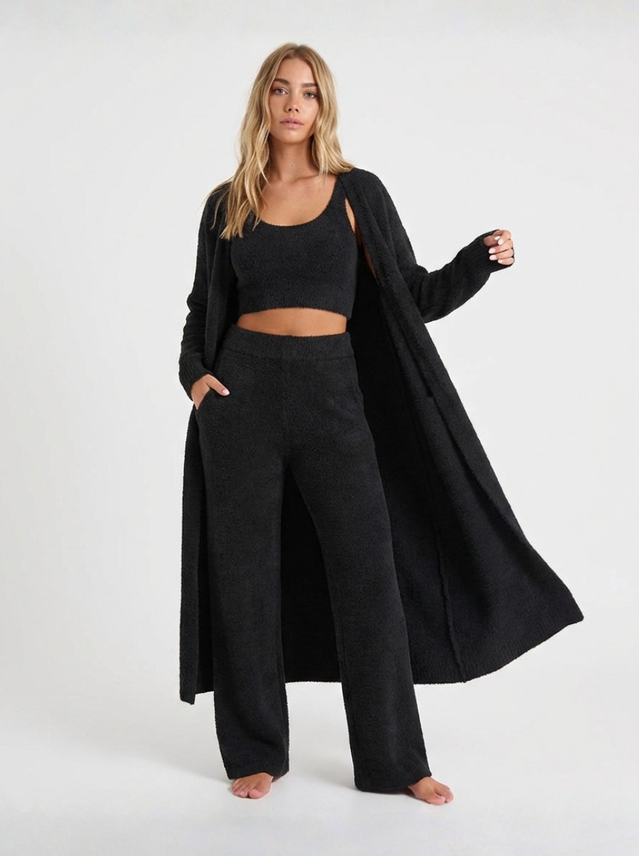 Luxe Fuzzy Knit Loungewear Set Three Piece Limited Edition Collection Exclusive