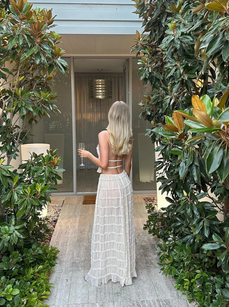 Halter Crop Top Maxi Skirt Set Bohemian Luxe Limited