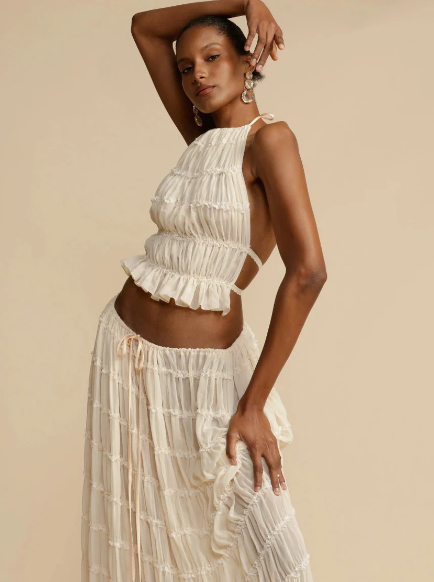 Halter Crop Top Maxi Skirt Set Bohemian Luxe Limited