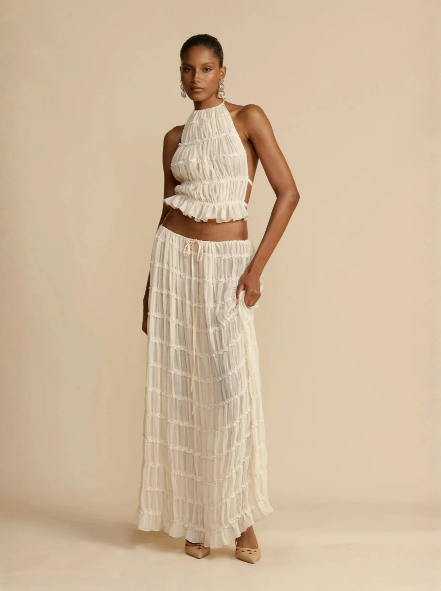 Halter Crop Top Maxi Skirt Set Bohemian Luxe Limited